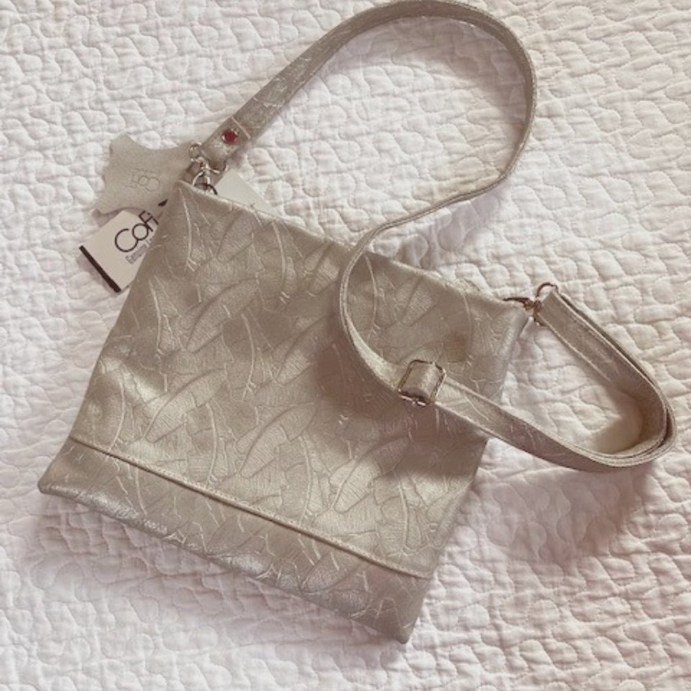Metallic Silver - Embossed Leather Crossbody ~ Clutch